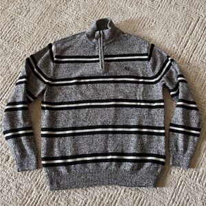 Chaps Black and Gray Striped Zip-Up Sweater